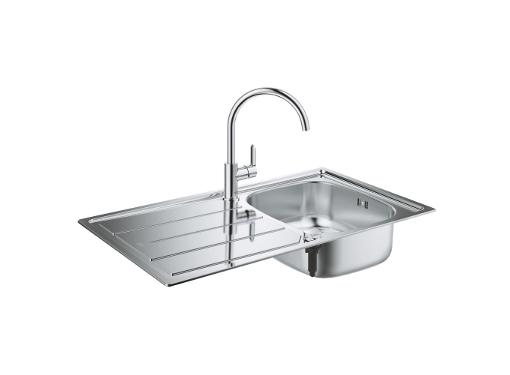 Изображение товара Комплект кухонной мойки и смесителя GROHE Bau Edge (31367) 31562SD0 нержавеющая сталь хром