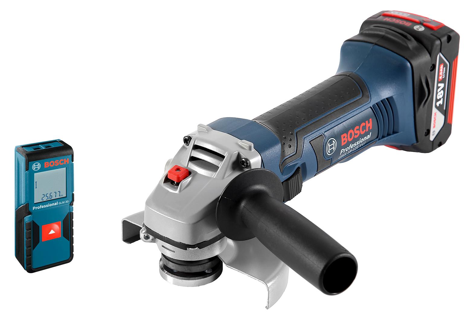 

Набор Bosch УШМ (болгарка) gws 18-125 v-li 4.0Ач l-boxx (0.601.93a.30b) +Дальномер glm 30 (0.601.072.500)