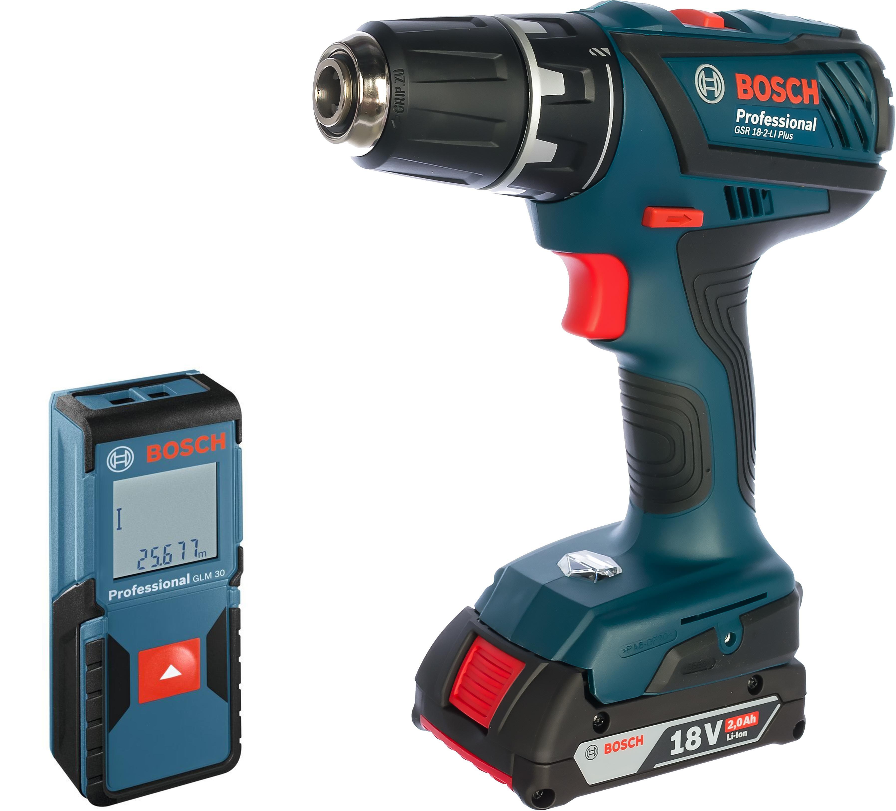 

Набор Bosch Дрель аккумуляторная gsr 18-2-li plus (0.601.9e6.120) +Дальномер glm 30 (0.601.072.500)