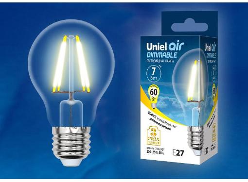 Изображение товара Светодиодная лампа UNIEL LED-A60-7W/WW/E27/CL/DIM теплый свет, диммируемая