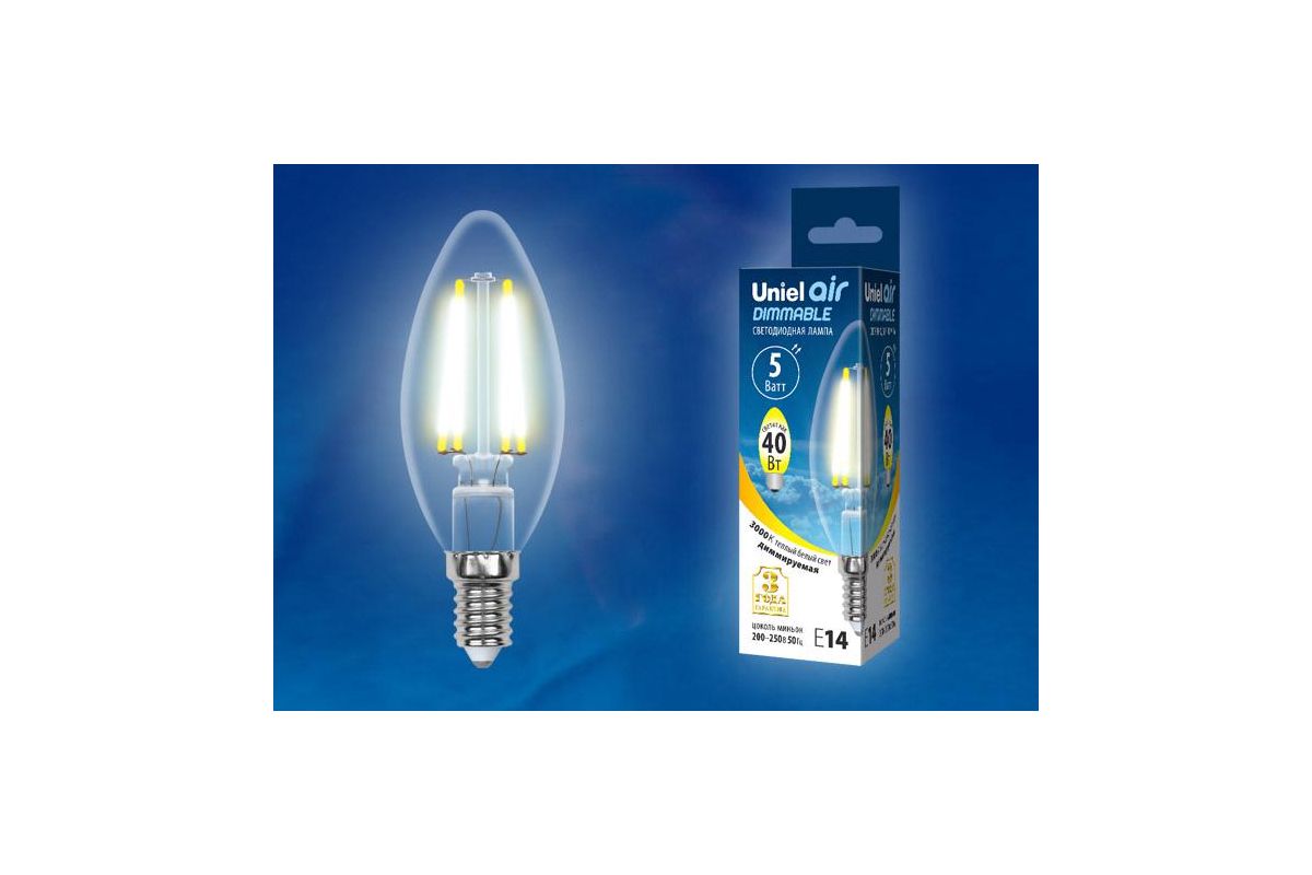 Лампа светодиодная Uniel LED-C35-5W/WW/E14/CL/DIM - цена, фото - купить в  Москве, СПб и РФ