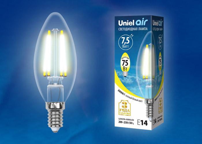 

Лампа Uniel Led-c35-7,5w/ww/e14/cl