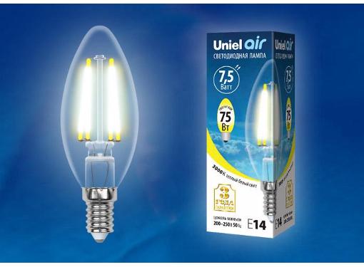 Изображение товара Светодиодная лампа UNIEL LED-C35-7,5W/WW/E14/CL теплый белый свеча
