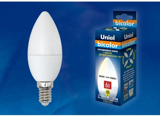 Изображение товара Лампа светодиодная UNIEL LED-C37-6W/WW+NW/E14/FR