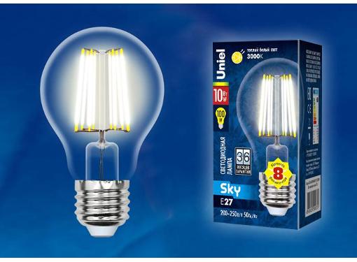 Изображение товара Светодиодная лампа UNIEL LED-A60-10W/WW/E27/CL серия sky теплый белый свет
