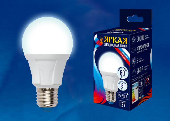 фото Лампа светодиодная uniel led-a60 8w/nw/e27/fr