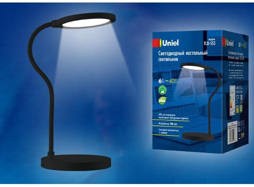 Изображение товара Светильник UNIEL TLD-553 Black с LED и USB, яркость 400Lm