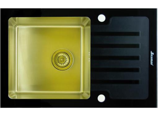 Изображение товара Кухонная мойка Seaman Eco Glass SMG-780B Gold с PVD покрытием и крылом