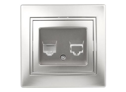Изображение товара Розетка INTRO 1-303-03 компьютерная RJ45 алюминий скрытая монтаж
