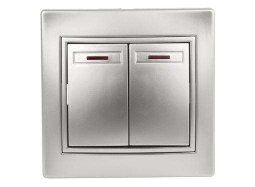 Изображение товара Выключатель INTRO 1-105-03 двойной с подсветкой алюминий IP 20