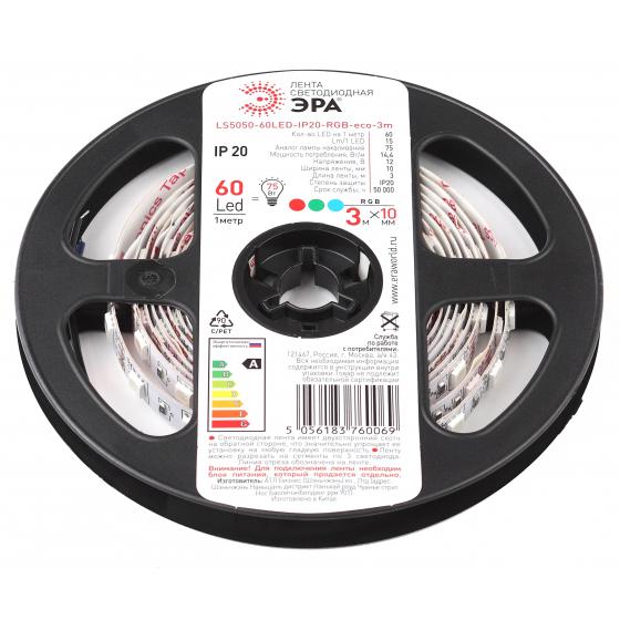 

Лента светодиодная ЭРА Ls5050-60led-ip20-rgb-eco-3m Б0035605, Цветная(rgb), Ls5050-60led-ip20-rgb-eco-3m Б0035605