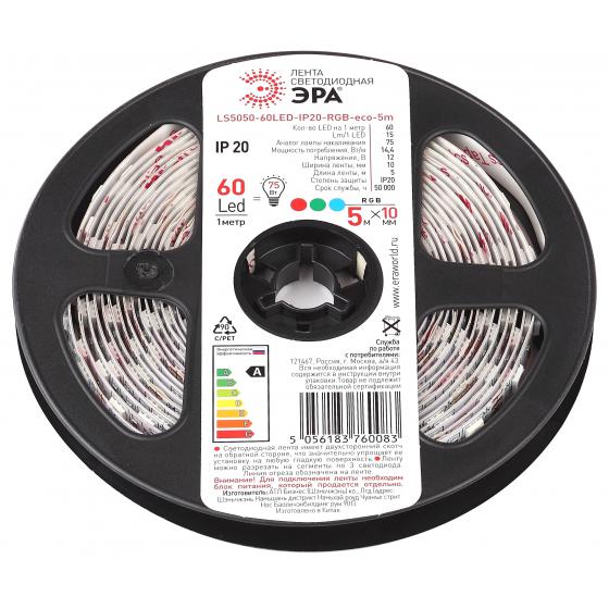 фото Лента светодиодная эра ls5050-60led-ip20-rgb-eco-5m б0035606