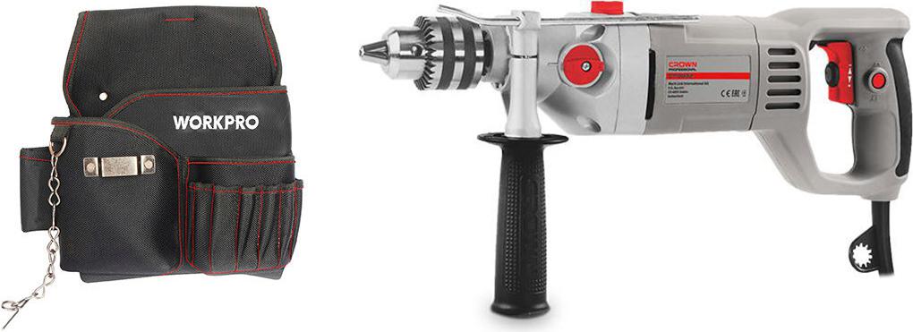 

Набор Crown Дрель ударная ct10032 + подарок Сумка поясная workpro w081015