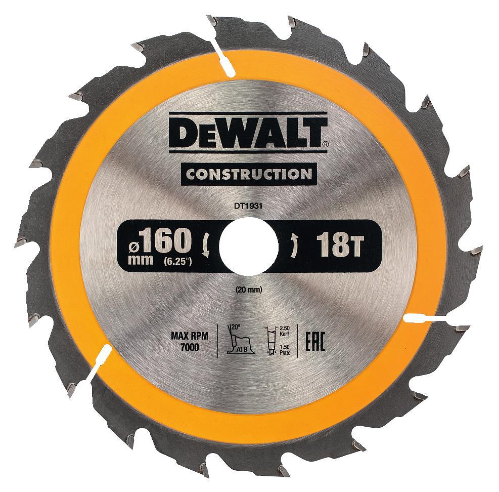 фото Диск пильный dewalt ф160х20мм 18зуб. (dt1931-qz construction)