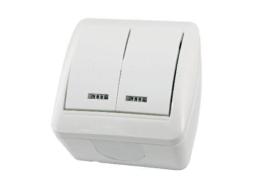 Изображение товара Выключатель TDM SQ1818-0004 двухклавишный с подсветкой и защитой IP44