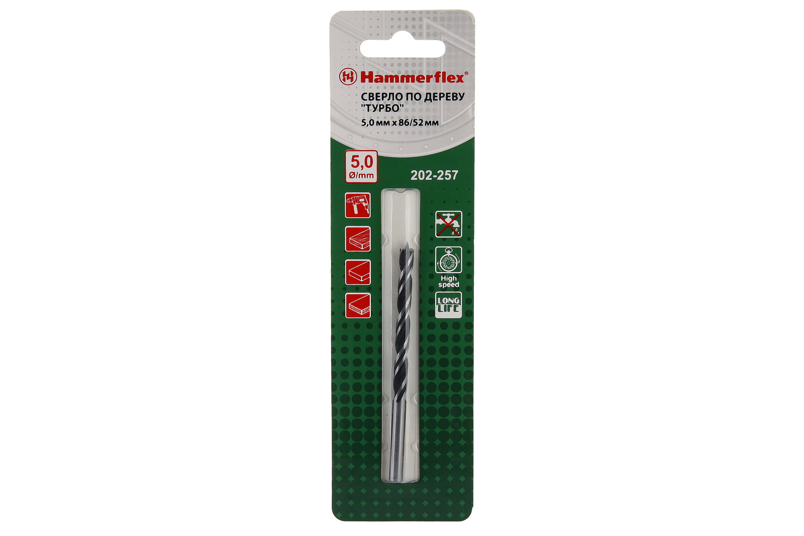 

Сверло по дереву Hammer 202-257 dr wd dbl flute 5,0мм*86/52мм
