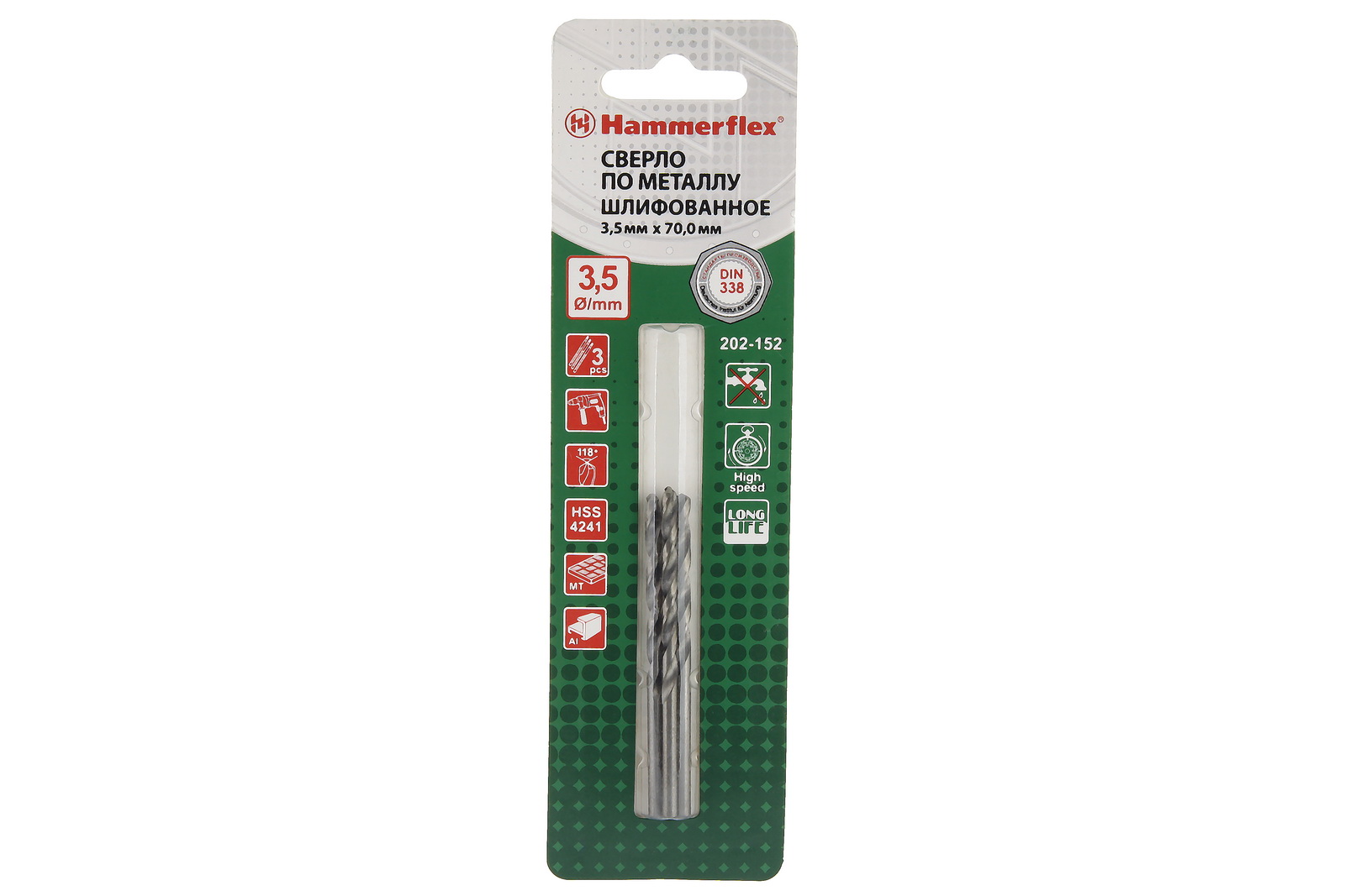 

Сверло по металлу Hammer 202-152 dr mt 3,5мм*70