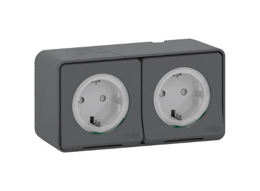 Изображение товара Блок розеток SCHNEIDER ELECTRIC MUR36029 два SCHUKO IP55 антрацит