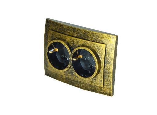 Изображение товара Розетка Duwi Palazzo Vintage 26523 8 двухместная золото с рамкой IP20