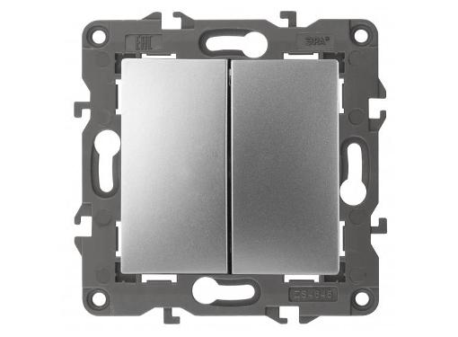 Изображение товара Выключатель двойной ЭРА Б0034245 механизм 2 клавиши стиль Elegance алюминий
