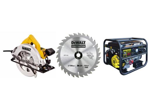 Изображение товара Комплект электрогенератора HUTER DY6500LXA с циркулярной пилой DEWALT DWE560B-KS и диском в подарок