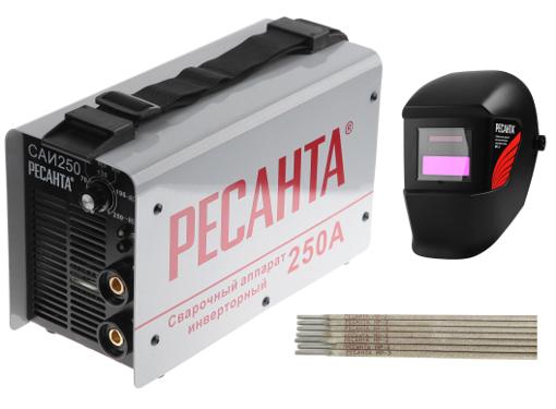 Изображение товара Набор РЕСАНТА Сварочный аппарат САИ 250 +Маска МС-4 +Электроды для сварки МР-3 Ф3,0 1кг