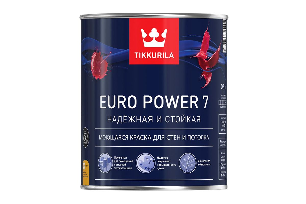 Краска Tikkurila EURO POWER 7 база C бесцветная 0,9 л - цена, фото и  инструкция - купить в Москве, СПб и РФ