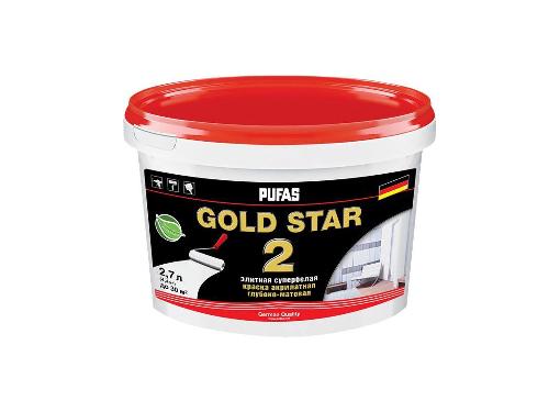 Изображение товара Краска PUFAS GOLD STAR 2 белая 2,7 л для внутренних работ глубокой матовости