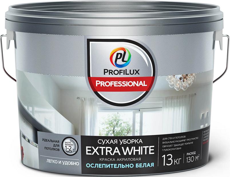 фото Краска profilux professional extra white сухая уборка белая 13 кг