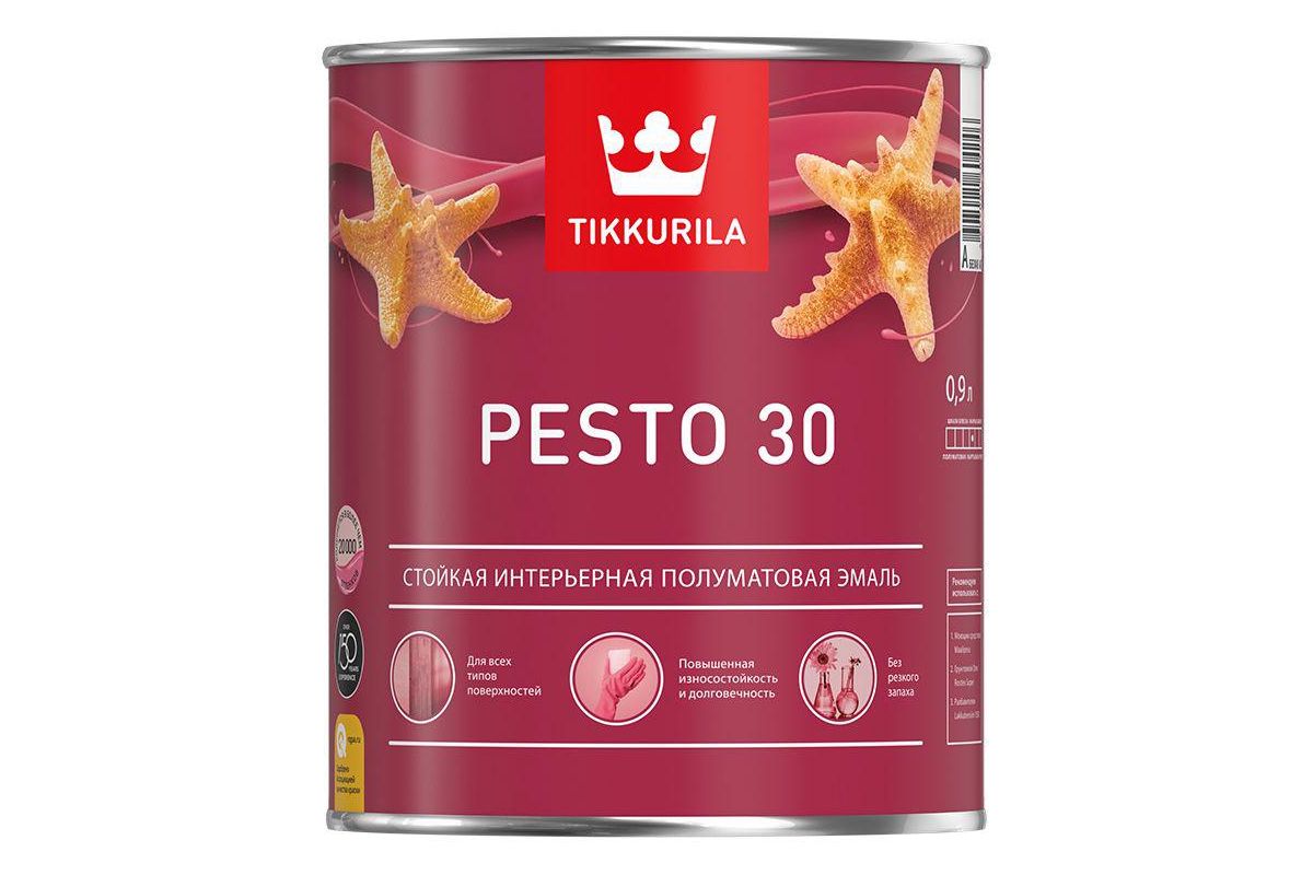 Эмаль Tikkurila ЕВРО ПЕСТО 30 базис A полуматовая 0,9л - цена, фото -  купить в Москве, СПб и РФ