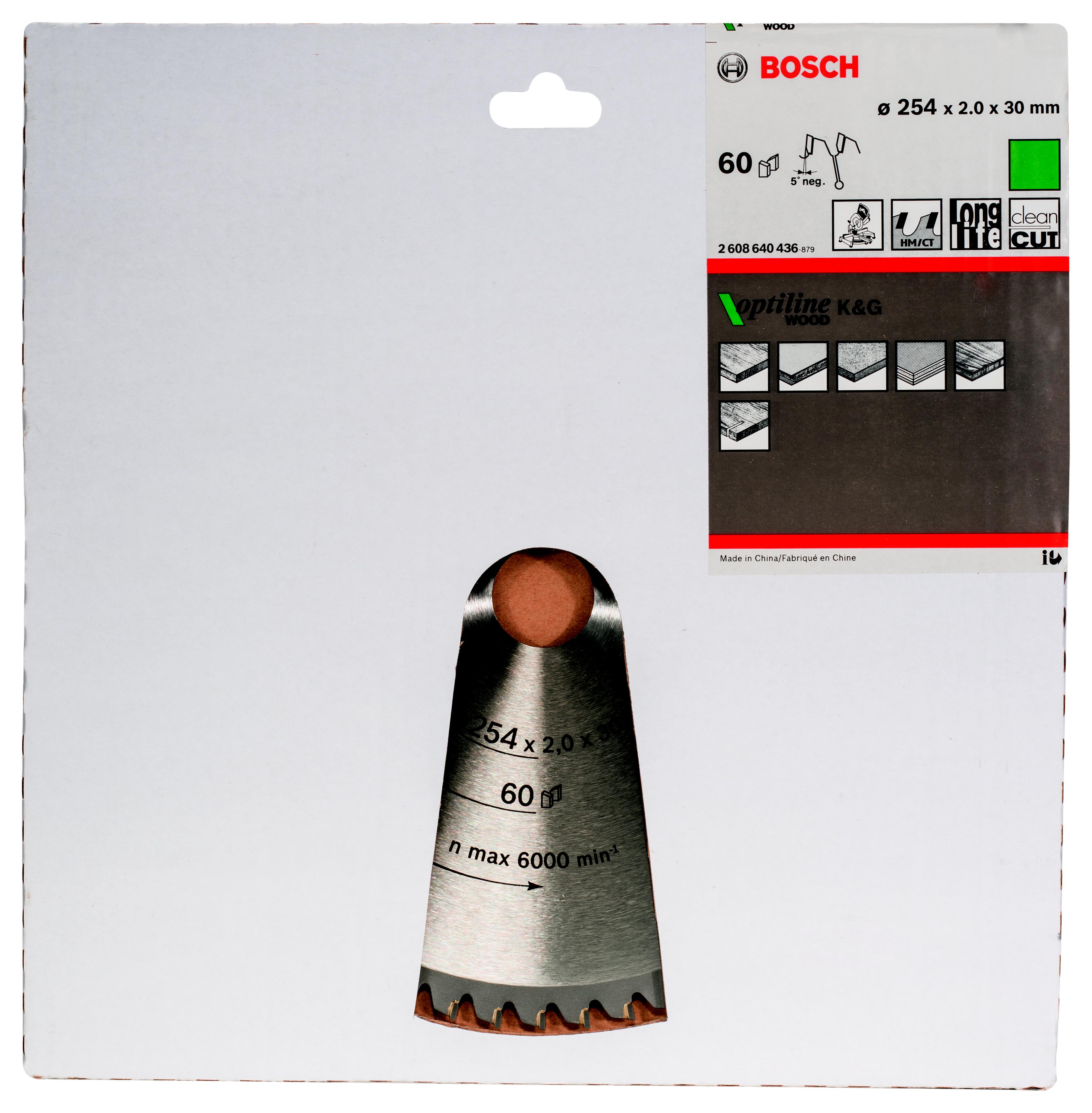 фото Диск пильный твердосплавный bosch ф254х30мм 60зуб. (optiline wood 2608640436)