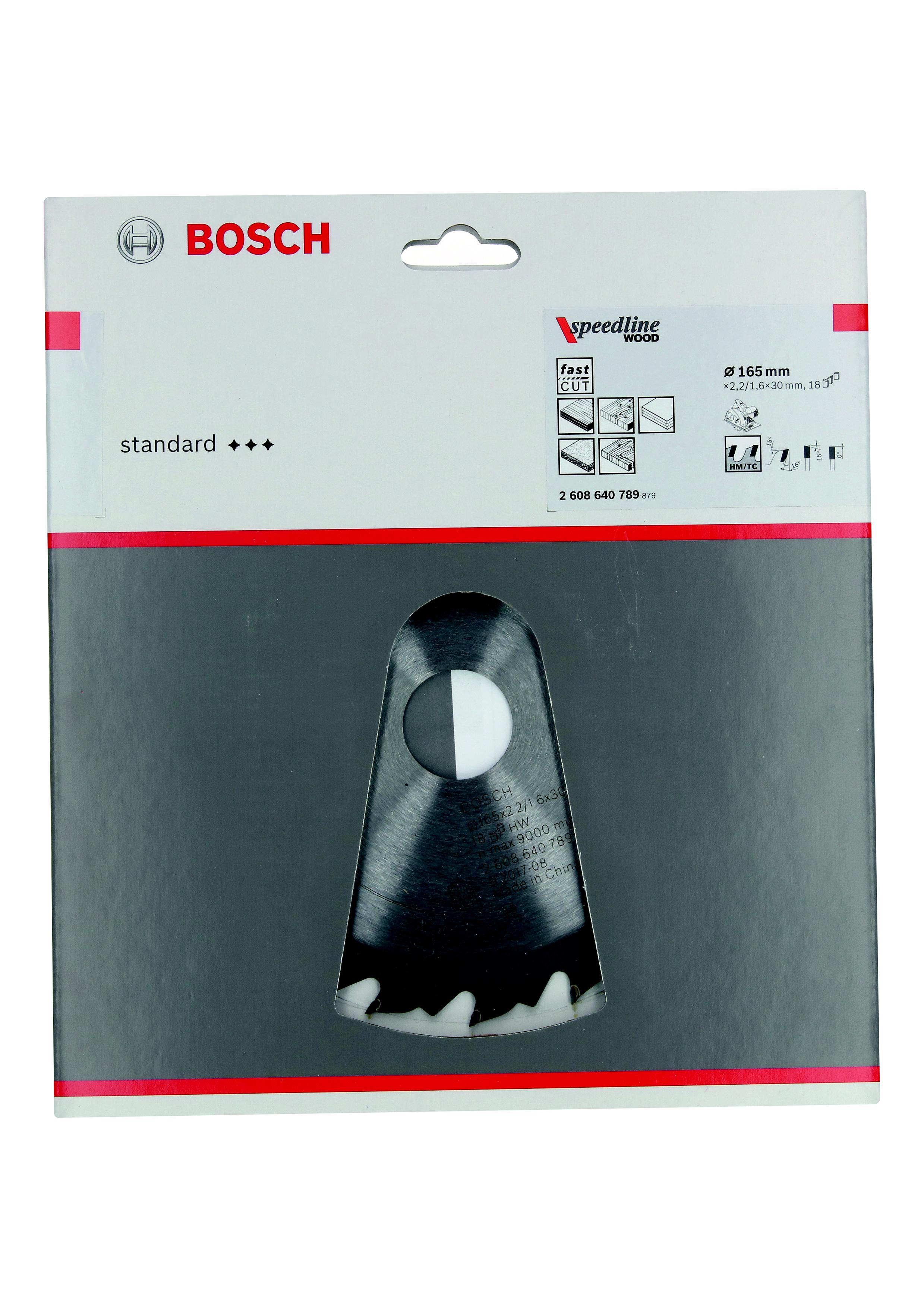 фото Диск пильный твердосплавный bosch ф165х30мм 18зуб. (speedline wood 2.608.640.789)