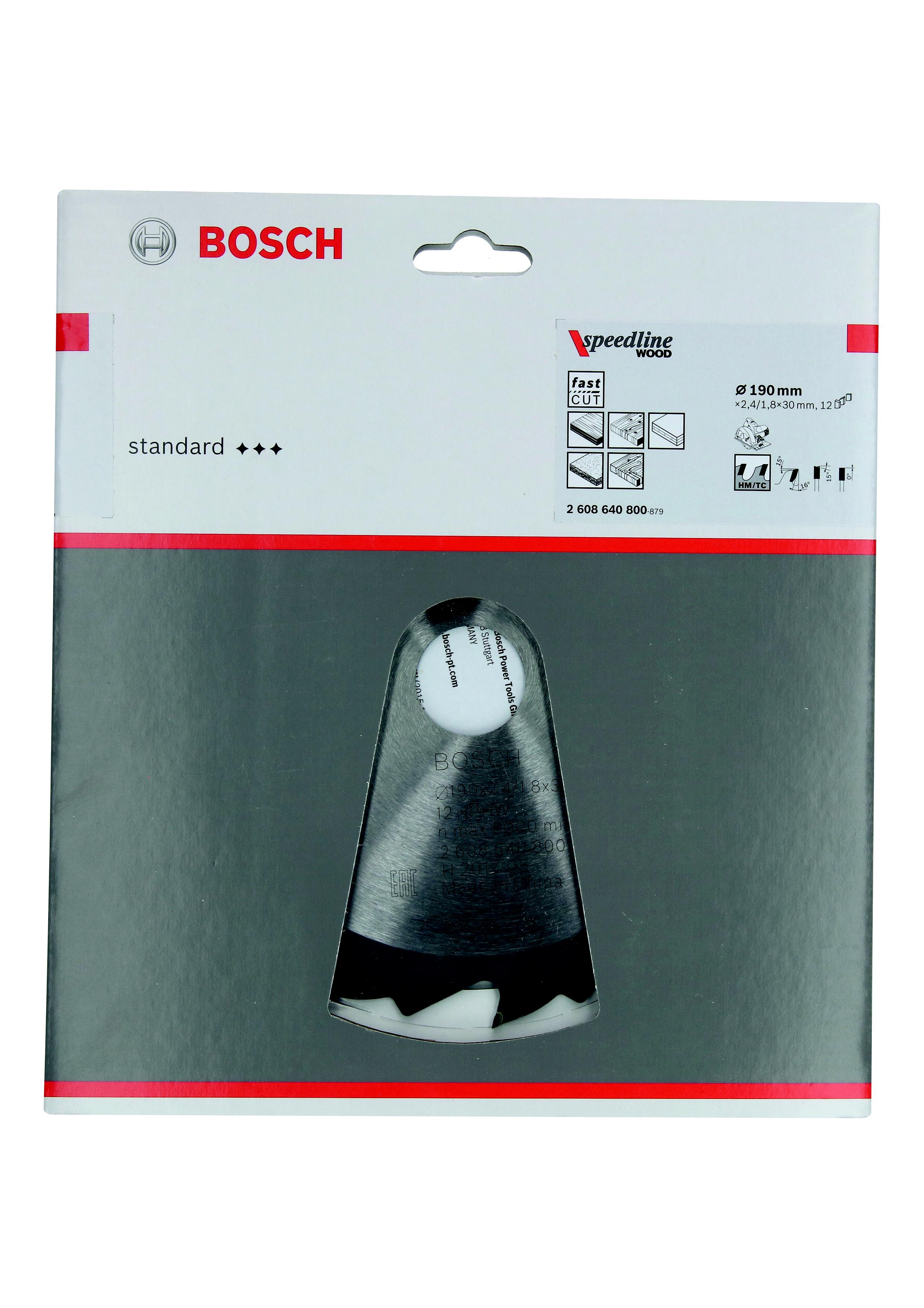 фото Диск пильный твердосплавный bosch ф190х30мм 12зуб. (speedline wood 2.608.640.800)