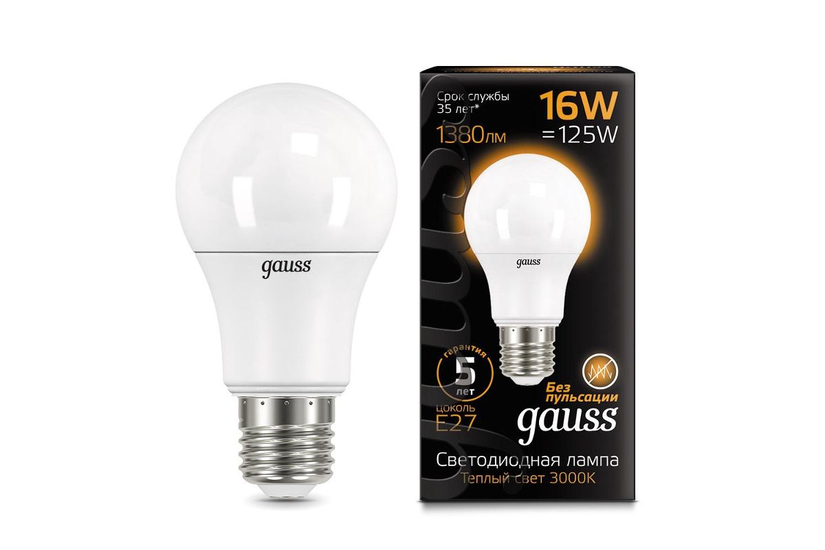 Лампа Gauss LED A60 16W E27 3000K (102502116) - цена, отзывы, видео, фото -  купить в Москве, СПб и РФ