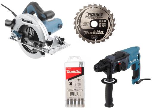 Изображение товара Набор инструментов MAKITA: перфоратор, буровые наборы, циркулярная пила и диск