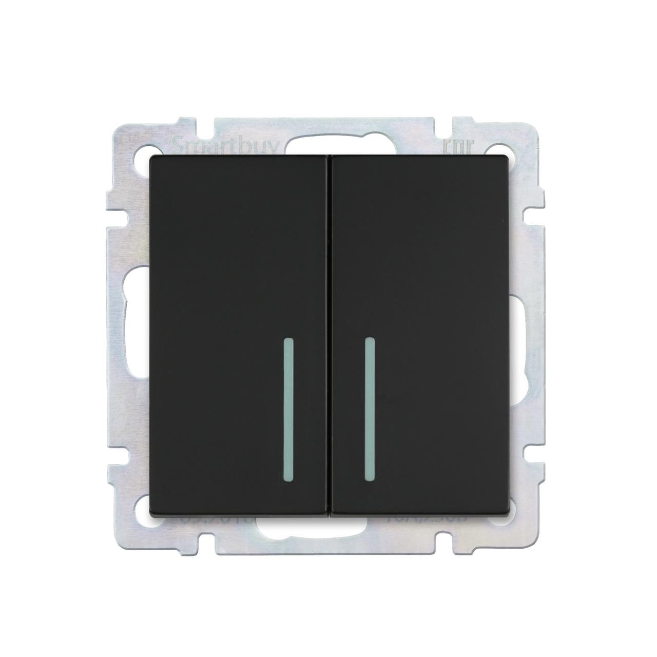 

Выключатель двойной с подсветкой Smartbuy Sbe-05b-10-sw2-1, Черный, Sbe-05b-10-sw2-1