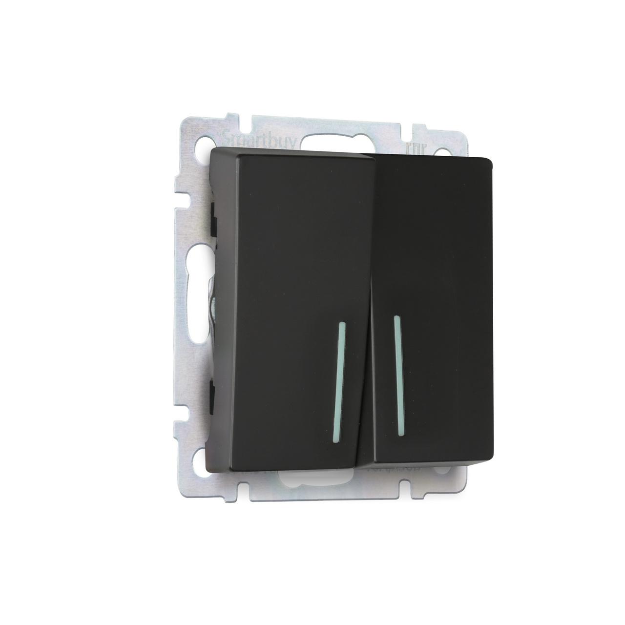 

Выключатель двойной с подсветкой Smartbuy Sbe-05b-10-sw22-1, Черный, Sbe-05b-10-sw22-1