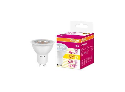 Изображение товара Светодиодная лампа GU10 4W OSRAM LEDVANCE тепло белый свет 370 лм