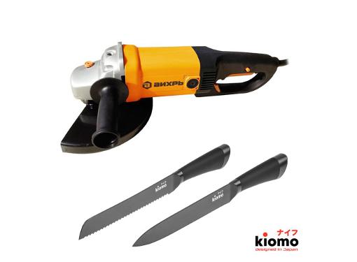 Изображение товара Набор ВИХРЬ УШМ (болгарка) 2300 Вт и японские ножи Kiomo для хлеба и нарезки