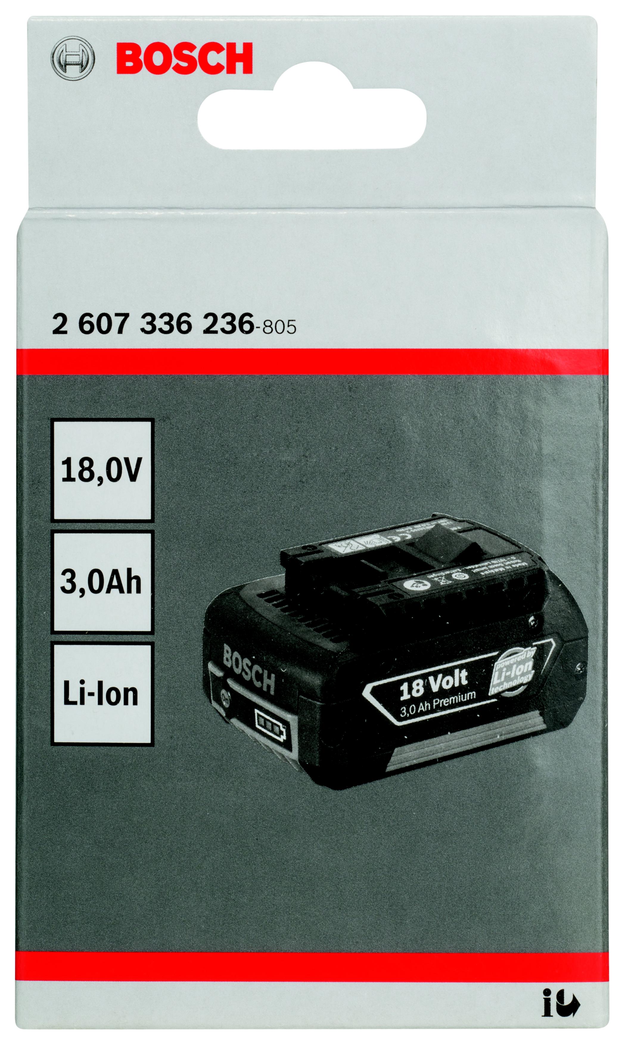 

Аккумулятор Bosch 18В 3Ач li-ion (2.607.336.236, 18В 3Ач li-ion (2.607.336.236)