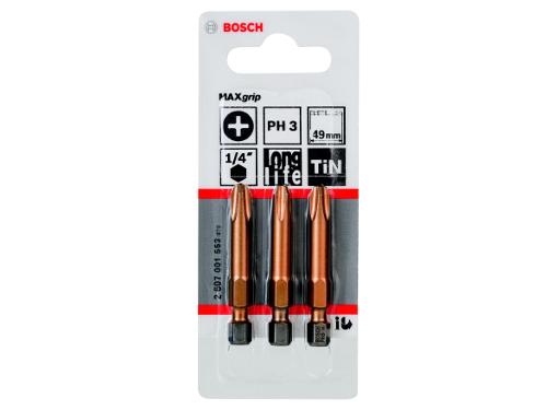 Изображение товара Бита BOSCH MAXgrip Ph3 49 мм набор из 3 шт. титан-нитридное покрытие