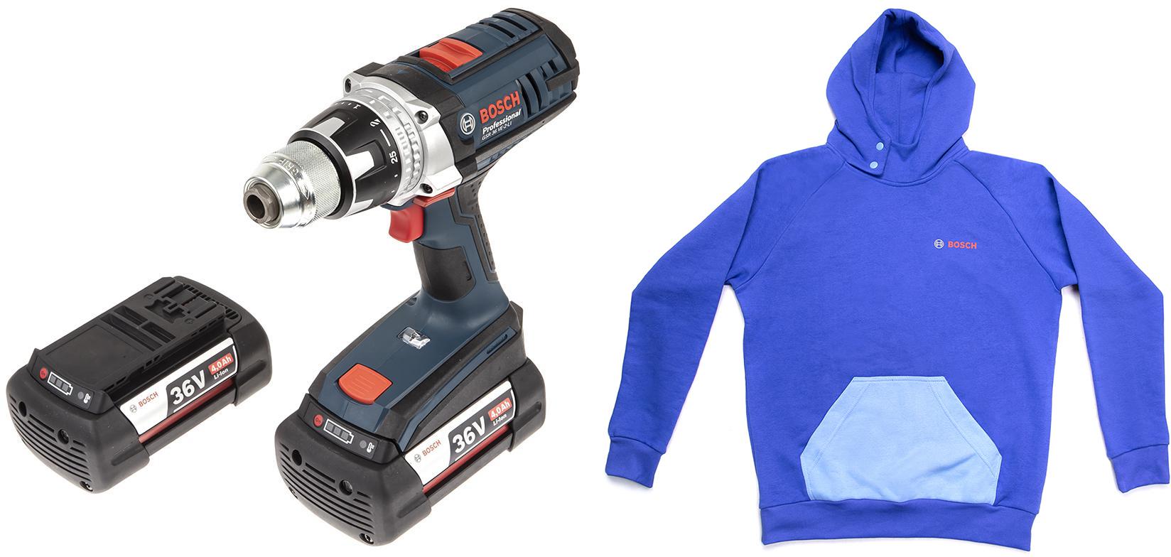 

Набор Bosch Дрель аккумуляторная gsr 36 ve-2-li (0.601.9c0.100) +толстовка blue 1619m00u9s, Дрель аккумуляторная gsr 36 ve-2-li (0.601.9c0.100) +толстовка blue 1619m00u9s