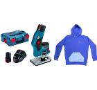 Изображение товара Набор BOSCH Фрезер GKF 12V-8 + толстовка BLUE 1619M00U9S - аккумуляторный профессиональный кромочно