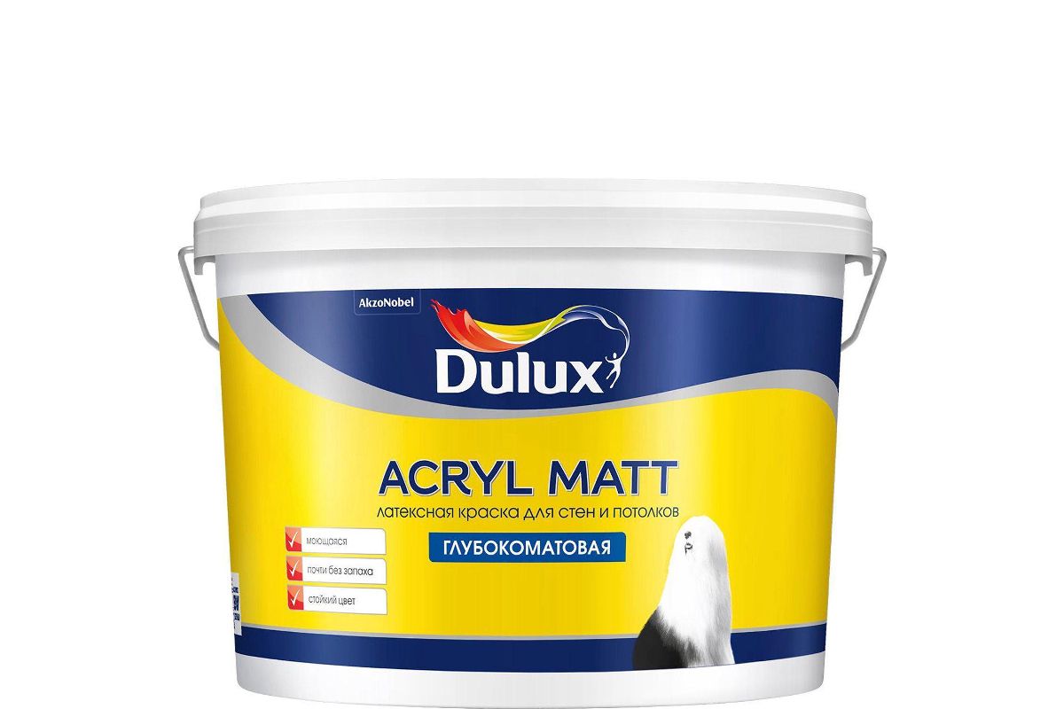 Краска DULUX Acryl Matt BW белая 9 л купить в Уфе по доступной цене:  характеристики и фото