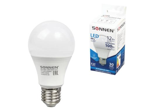 Изображение товара Светодиодная лампа SONNEN A60-12W-4000-E27 холодный белый 1300 Лм компактная