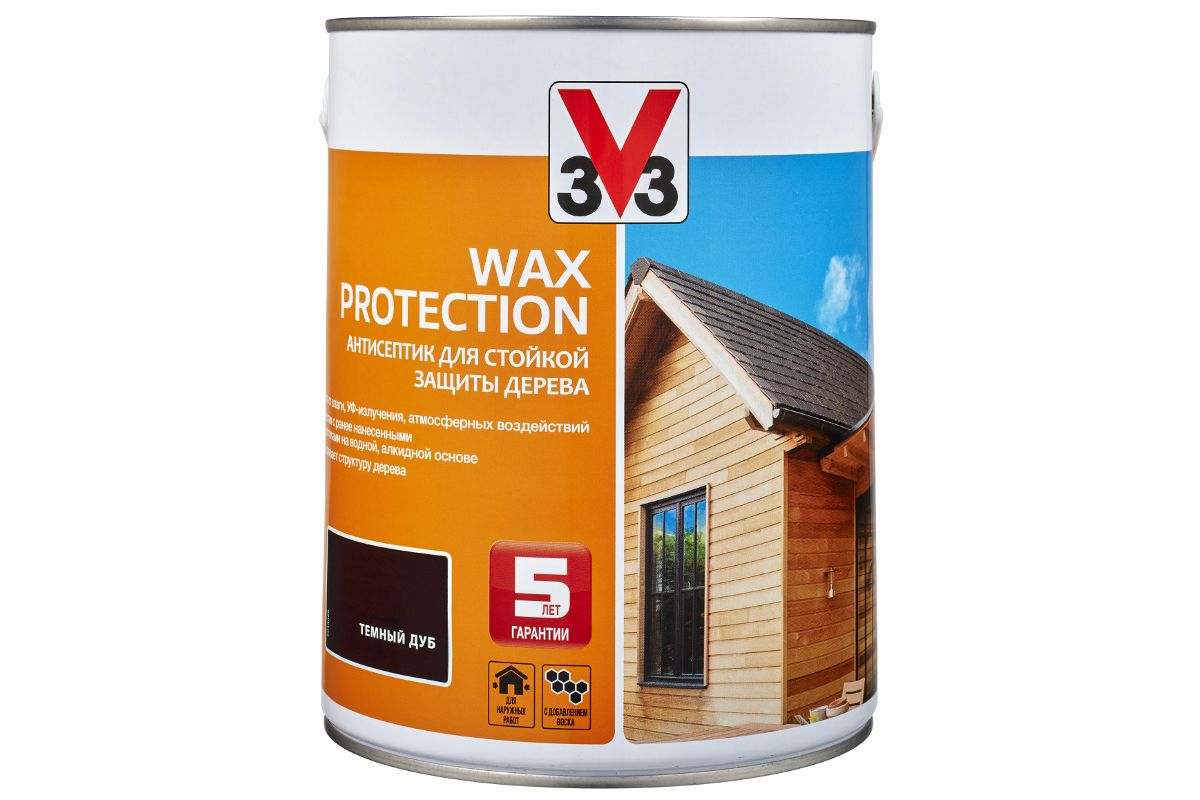 Антисептик V33 WAX PROTECTION Темный дуб 2,5 л (117376) купить в 220 Вольт