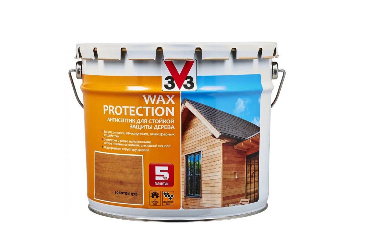 Антисептик для дерева V33 Wax Protection золотой дуб 9 л (117383) купить в  Грозном по доступной цене: характеристики и фото