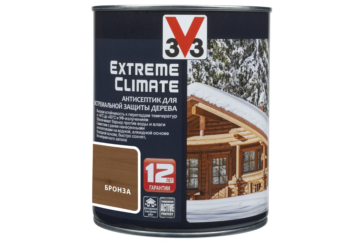 Антисептик для дерева V33 Extreme Climate бронза 2.5 л (117443) - цена,  фото - купить в Москве, СПб и РФ