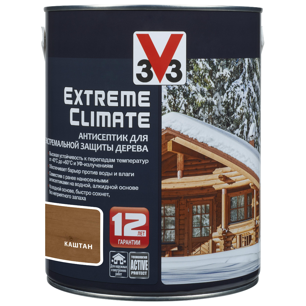 Антисептик для дерева V33 Extreme Climate каштан 2.5 л (117437) - цена,  фото - купить в Москве, СПб и РФ