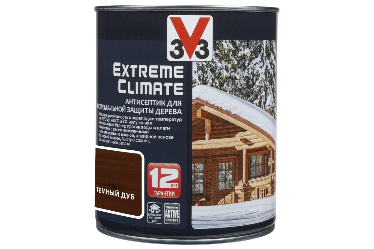 Антисептик для дерева V33 Extreme Climate темный дуб 9 л (117451) - цена,  фото - купить в Москве, СПб и РФ